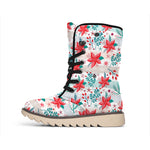 Cute Christmas Poinsettia Pattern Print Winter Boots