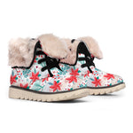 Cute Christmas Poinsettia Pattern Print Winter Boots