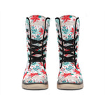 Cute Christmas Poinsettia Pattern Print Winter Boots