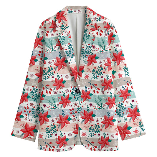 Cute Christmas Poinsettia Pattern Print Women's Blazer