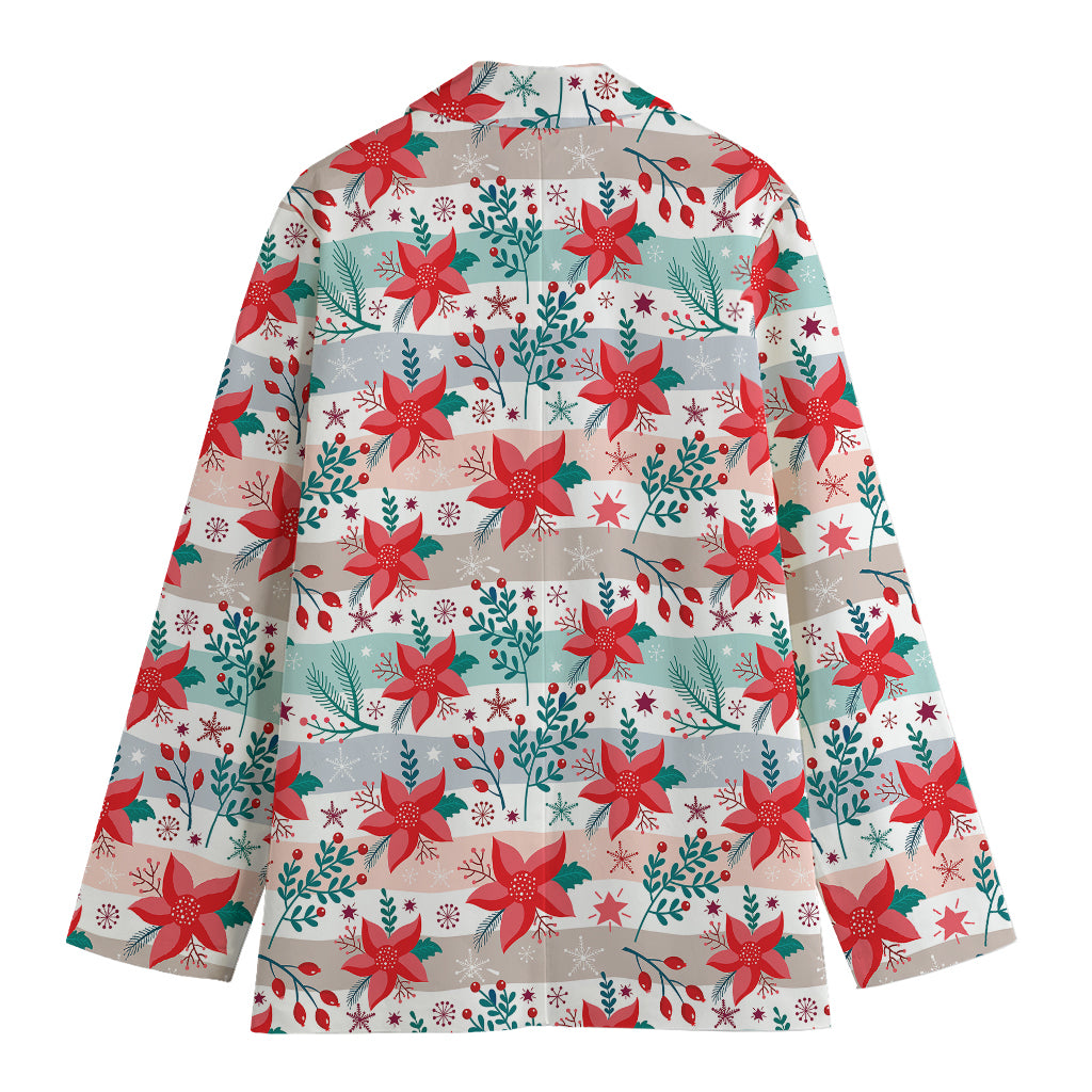 Cute Christmas Poinsettia Pattern Print Women's Blazer