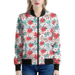 Cute Christmas Poinsettia Pattern Print Women's Bomber Jacket