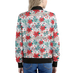 Cute Christmas Poinsettia Pattern Print Women's Bomber Jacket