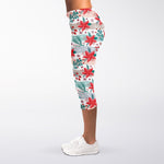 Cute Christmas Poinsettia Pattern Print Women's Capri Leggings