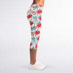 Cute Christmas Poinsettia Pattern Print Women's Capri Leggings