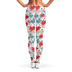 Cute Christmas Poinsettia Pattern Print Women's Leggings