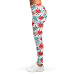Cute Christmas Poinsettia Pattern Print Women's Leggings