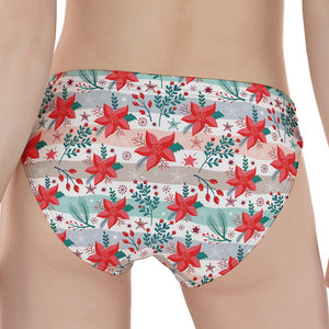 Cute Christmas Poinsettia Pattern Print Women's Panties