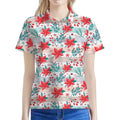 Cute Christmas Poinsettia Pattern Print Women's Polo Shirt