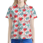 Cute Christmas Poinsettia Pattern Print Women's Polo Shirt