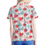 Cute Christmas Poinsettia Pattern Print Women's Polo Shirt