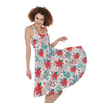 Cute Christmas Poinsettia Pattern Print Women's Sleeveless Dress