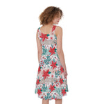 Cute Christmas Poinsettia Pattern Print Women's Sleeveless Dress