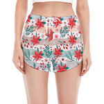 Cute Christmas Poinsettia Pattern Print Women's Split Running Shorts