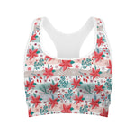 Cute Christmas Poinsettia Pattern Print Women's Sports Bra