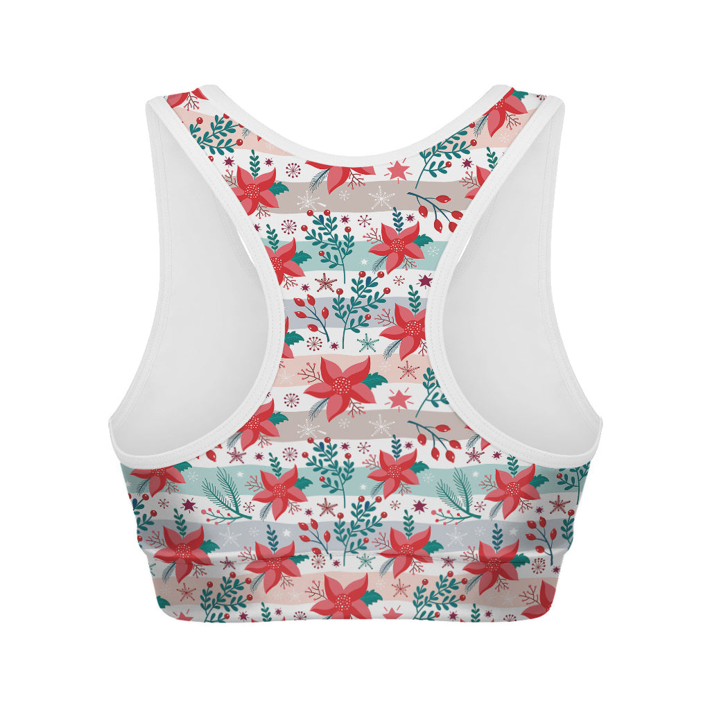 Cute Christmas Poinsettia Pattern Print Women's Sports Bra