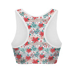 Cute Christmas Poinsettia Pattern Print Women's Sports Bra