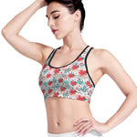 Cute Christmas Poinsettia Pattern Print Women's Sports Bra