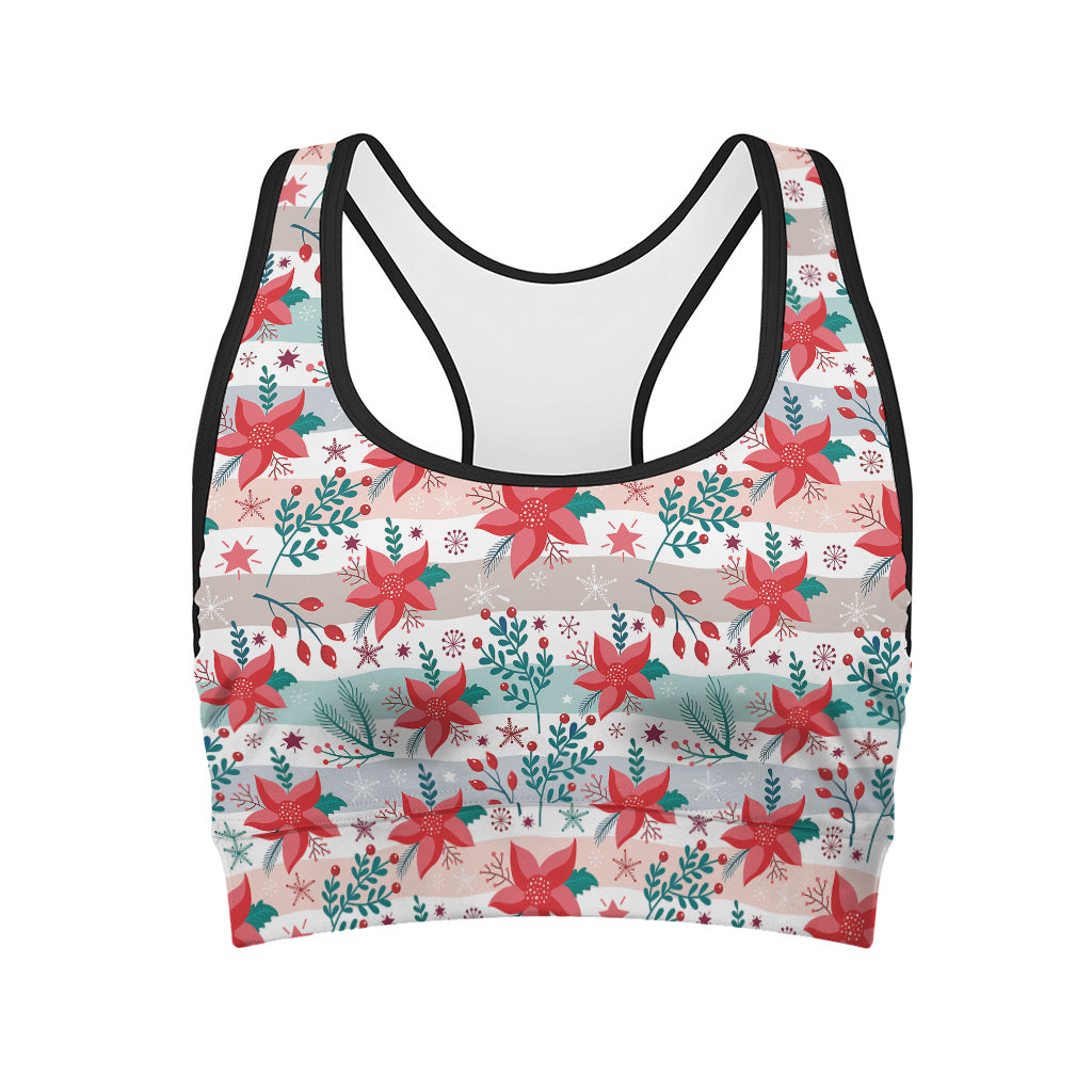Cute Christmas Poinsettia Pattern Print Women's Sports Bra