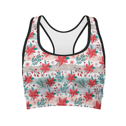 Cute Christmas Poinsettia Pattern Print Women's Sports Bra