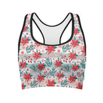 Cute Christmas Poinsettia Pattern Print Women's Sports Bra