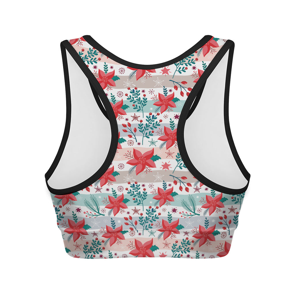Cute Christmas Poinsettia Pattern Print Women's Sports Bra