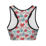 Cute Christmas Poinsettia Pattern Print Women's Sports Bra