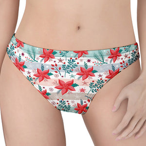 Cute Christmas Poinsettia Pattern Print Women's Thong