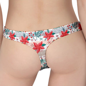 Cute Christmas Poinsettia Pattern Print Women's Thong