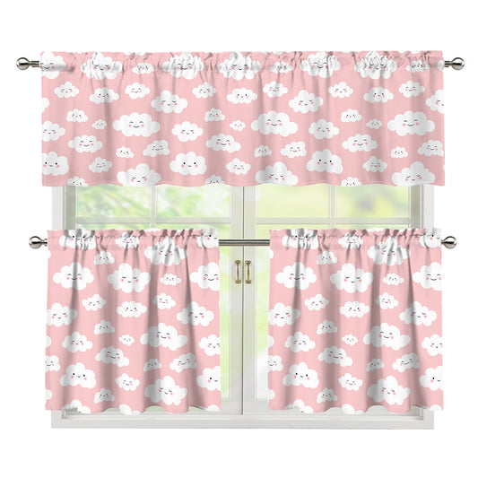 Cute Cloud Pattern Print 3 Piece Kitchen Curtains