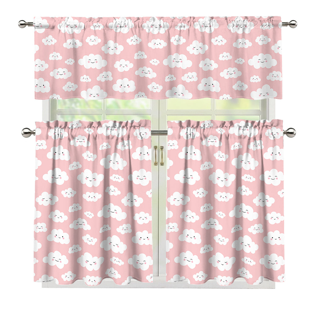 Cute Cloud Pattern Print 3 Piece Kitchen Curtains