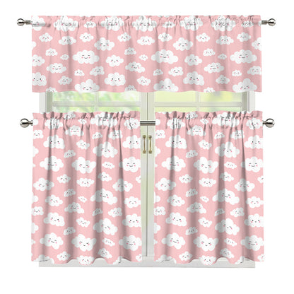Cute Cloud Pattern Print 3 Piece Kitchen Curtains