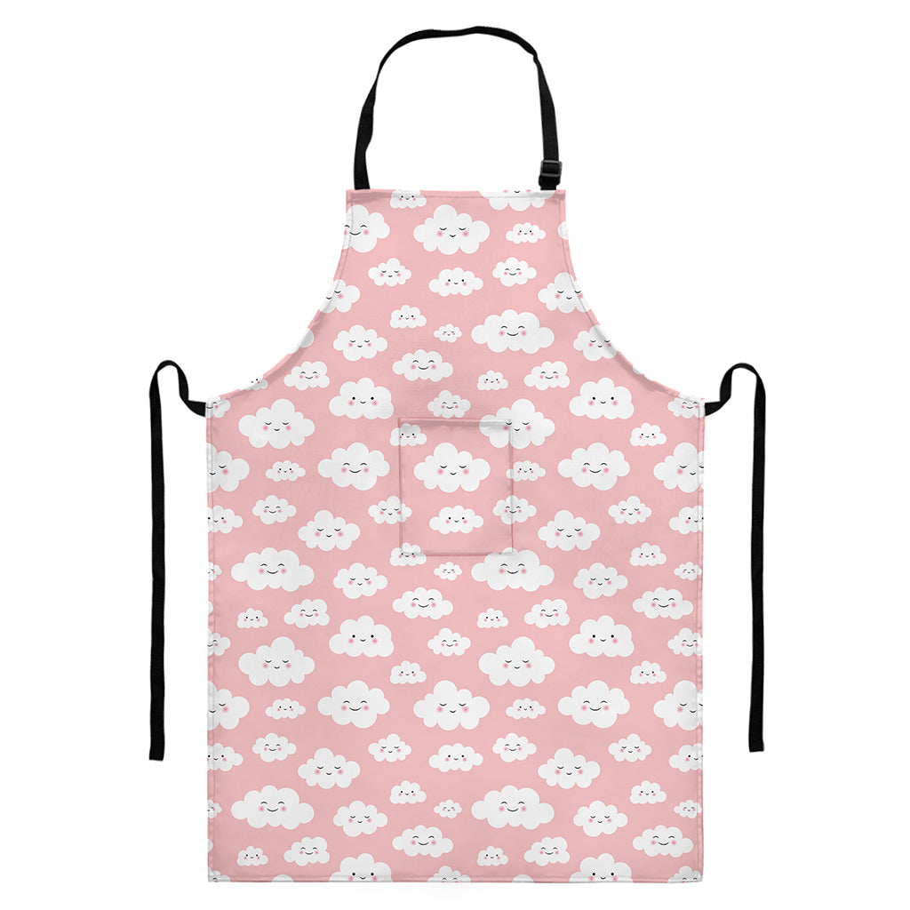 Cute Cloud Pattern Print Bib Apron With Pocket