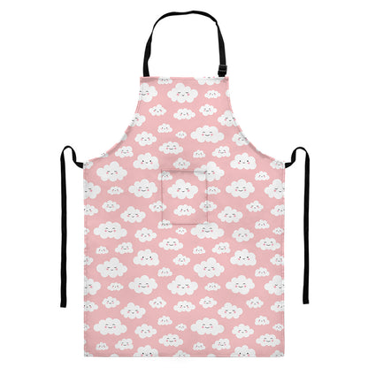 Cute Cloud Pattern Print Bib Apron With Pocket