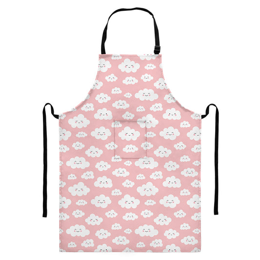 Cute Cloud Pattern Print Bib Apron With Pocket