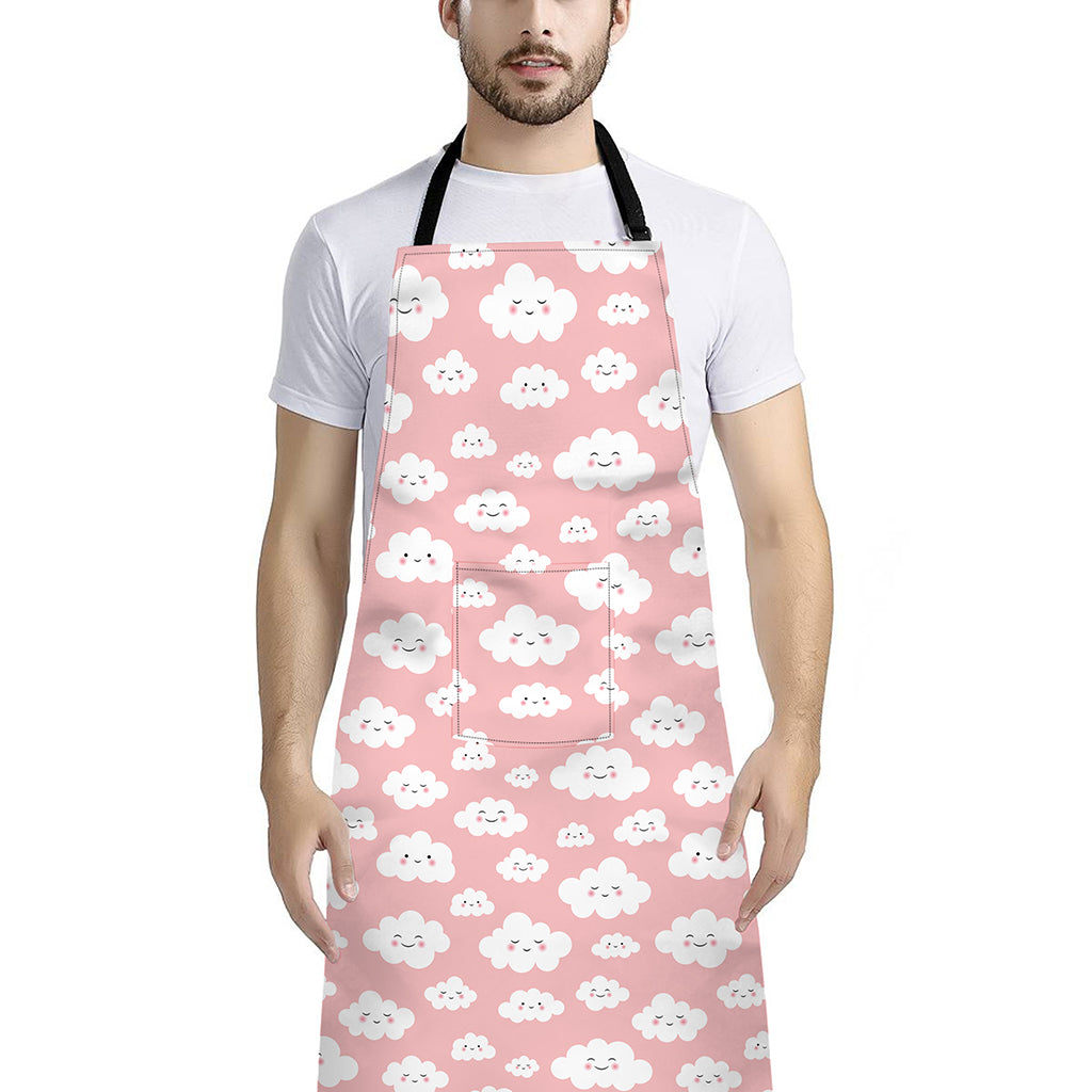 Cute Cloud Pattern Print Bib Apron With Pocket