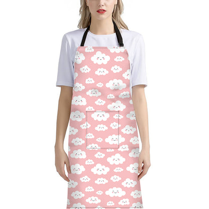 Cute Cloud Pattern Print Bib Apron With Pocket