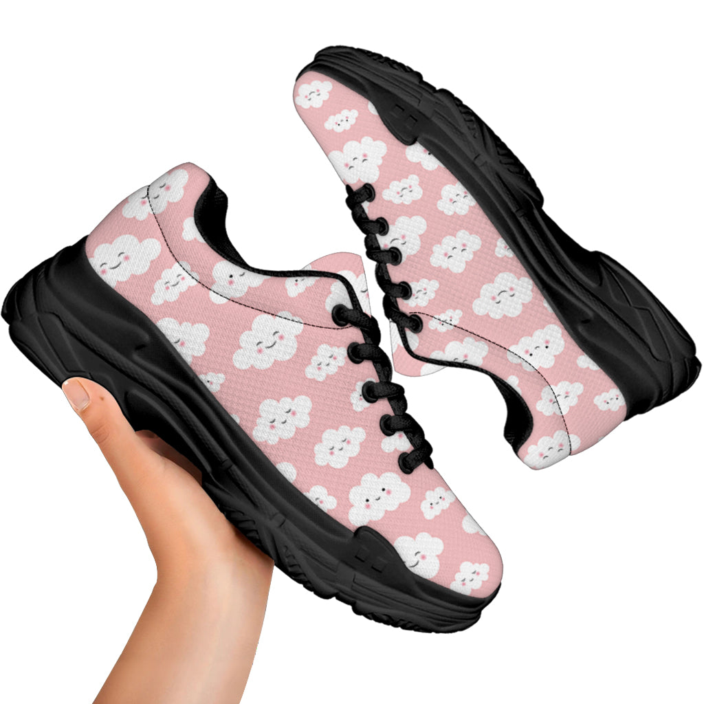 Cute Cloud Pattern Print Black Chunky Shoes