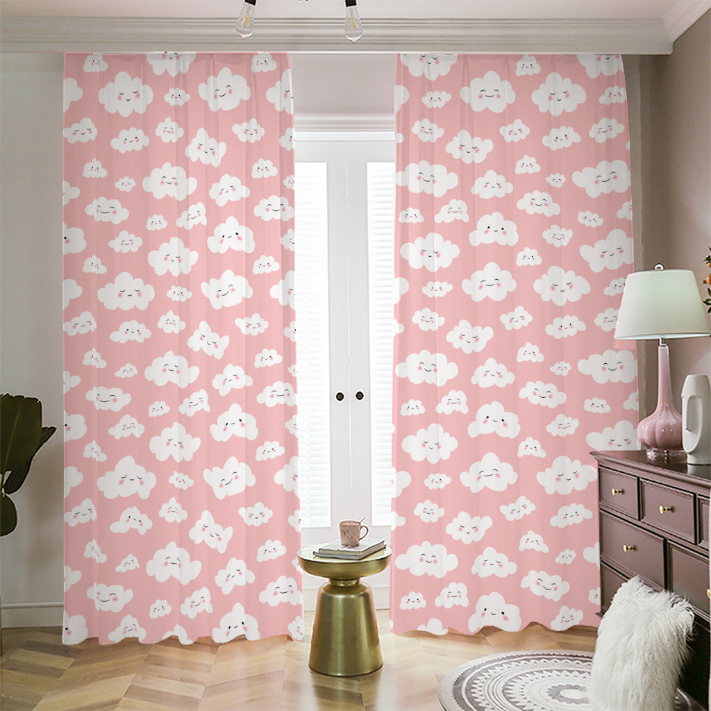 Cute Cloud Pattern Print Blackout Pencil Pleat Curtains