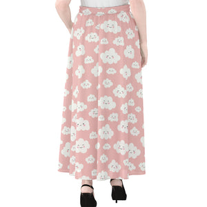 Cute Cloud Pattern Print Chiffon Maxi Skirt