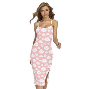 Cute Cloud Pattern Print Cross Back Cami Dress