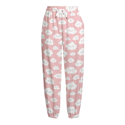 Cute Cloud Pattern Print Fleece Lined Knit Pants