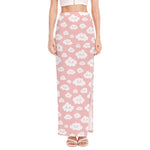 Cute Cloud Pattern Print High Slit Maxi Skirt