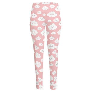 Cute Cloud Pattern Print High-Waisted Pocket Leggings