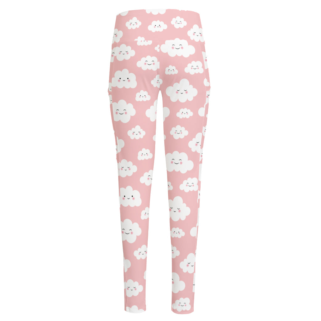 Cute Cloud Pattern Print High-Waisted Pocket Leggings