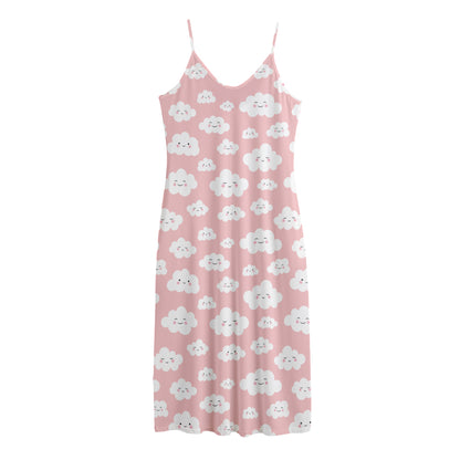Cute Cloud Pattern Print Jersey Midi Cami Dress
