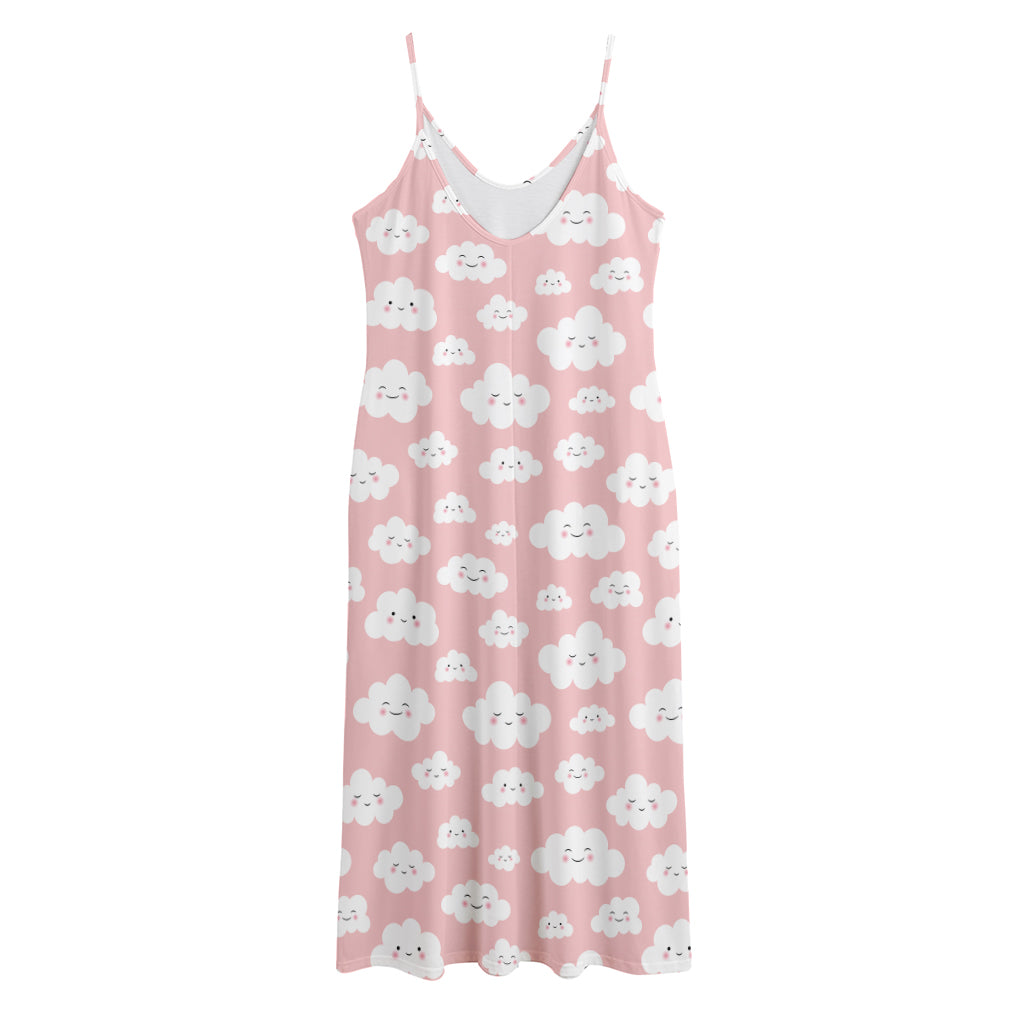 Cute Cloud Pattern Print Jersey Midi Cami Dress