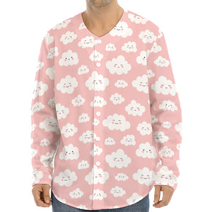 Cute Cloud Pattern Print Long Sleeve Baseball Jersey