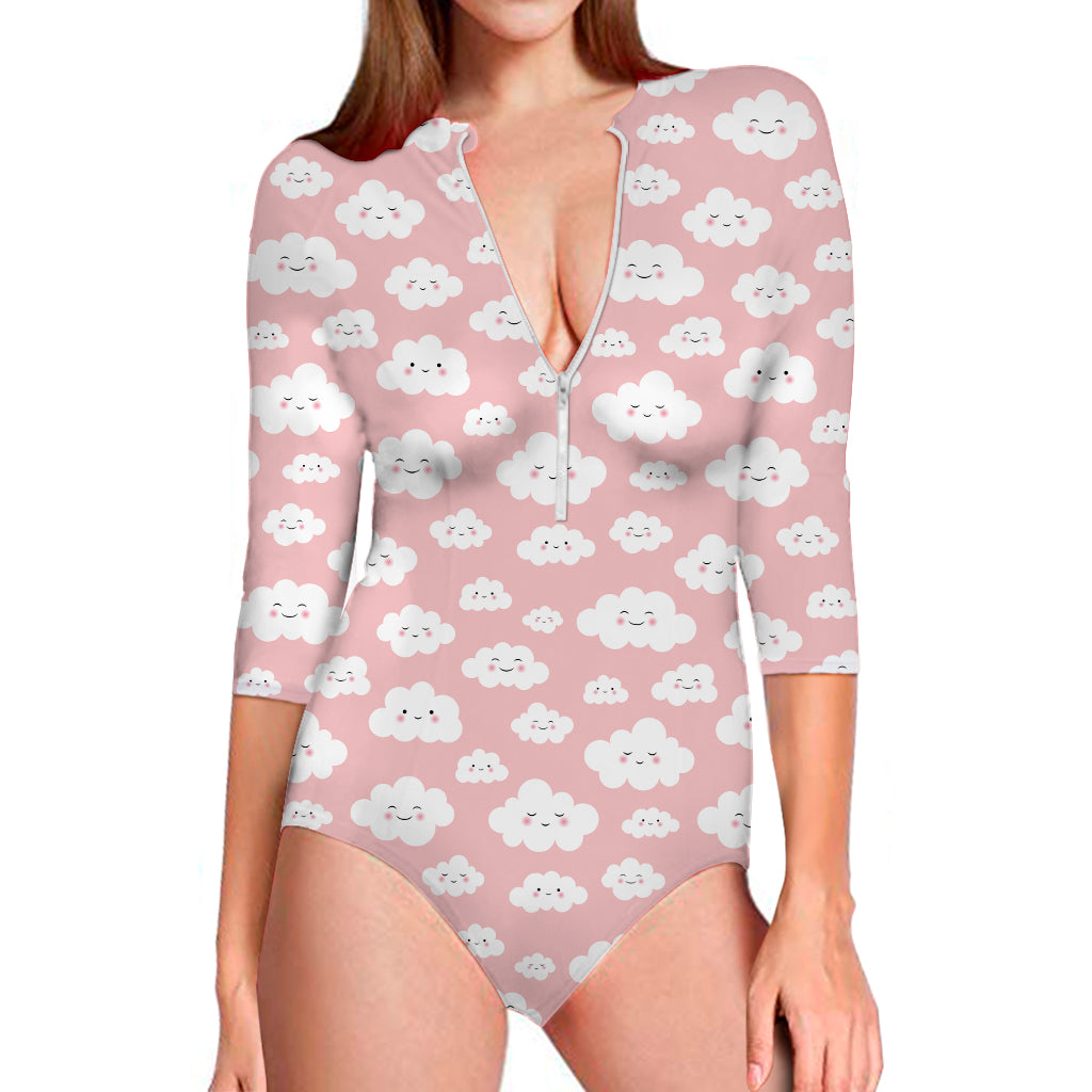 Cute Cloud Pattern Print Long Sleeve Swimsuit