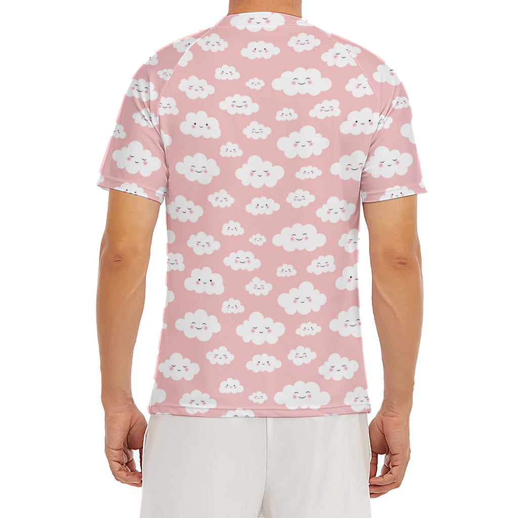 Cute Cloud Pattern Print Men's Short Sleeve Rash Guard